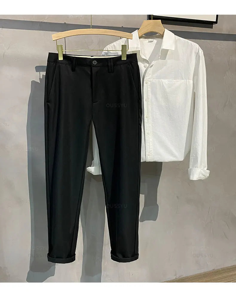 97%Cotton Autumn Winter Casual Pants Men Business Fashion Classic Solid Color Stretch Straigh Grey Khaki Brand Trousers Male 38.