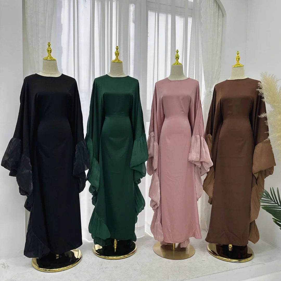 Ramadan Eid Kebaya Muslim Batwing Abaya Damen Dubai Luxury Abayas For Women Kaftan Satin Dress Islam Caftan Marocain Robe Femme.