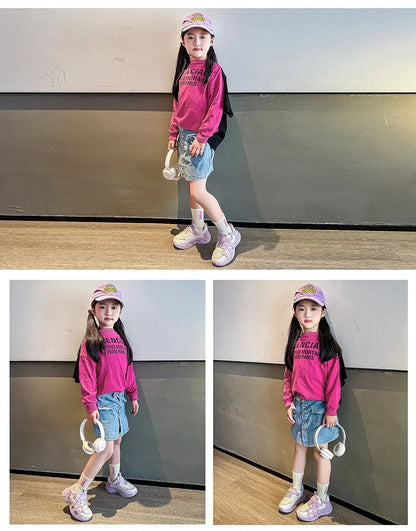 Children Casual Shoes for Girls Fashion Classic with Stars Girls Sports Running Sneakers Breathable PU + Rubber Anti-skid Soft