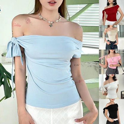 Vacation Styles One-Shoulder Cropped Top Women One Shoulder Top Casual Applicable For Vacation Brand New Condition.