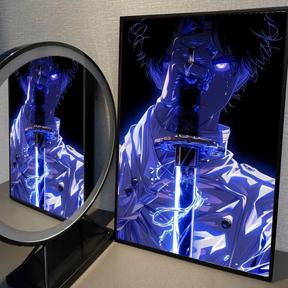 1pc Neon Effect Japan Anime Demon Slayer Tanjiro Nezuko Character Poster Self-adhesive Art Waterproof Paper Sticker Wall Decor.