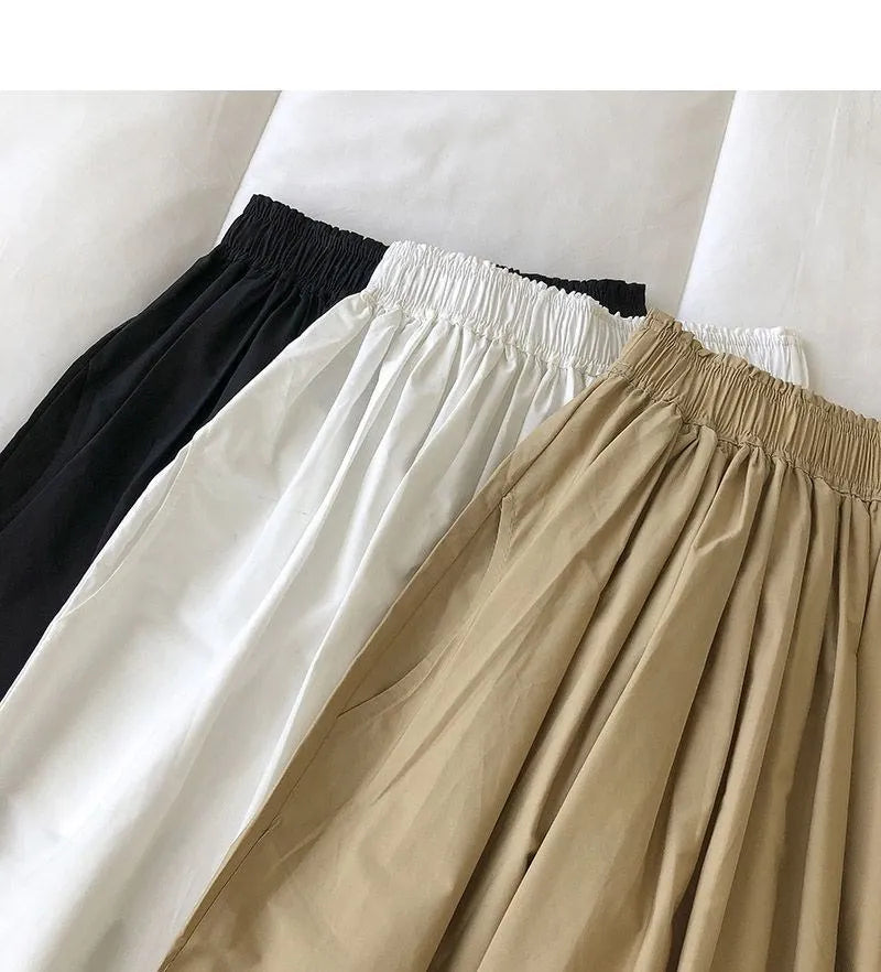 Women Black skirt midi High waist korean style Pleated a line Vintage Clothing 2025 new Summer Casual Fashion Ladies Work Wear.