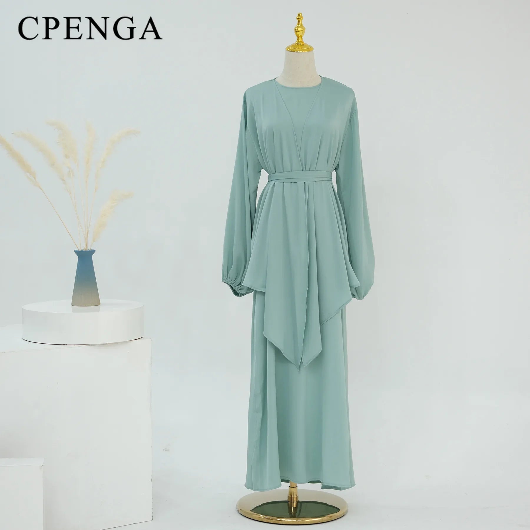 2-teiliges Saudi-Arabien muslimisches Damen-Abaya-Kleid aus Satin für Damen, Islam, Dubai, Urlaub, bescheidene Kleidung, 2024, elegante türkische Robe.