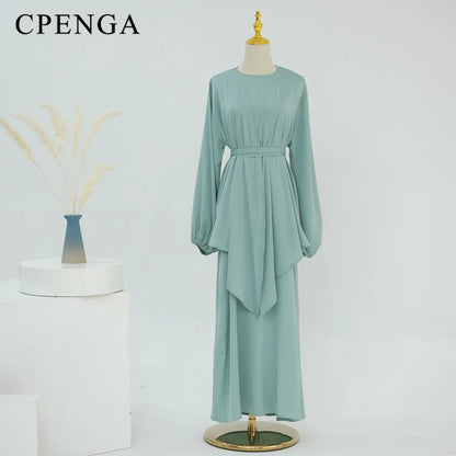 2-teiliges Saudi-Arabien muslimisches Damen-Abaya-Kleid aus Satin für Damen, Islam, Dubai, Urlaub, bescheidene Kleidung, 2024, elegante türkische Robe.