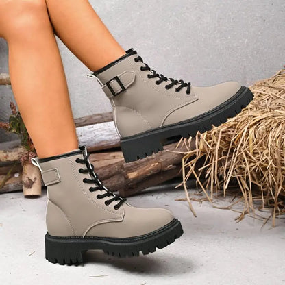 Chunky Platform Thick Heel Pink Ankle Boots Women 2025 Winter Punk Thick Bottom Lace Up Motorcycle Boots Metal Buckle Booties.