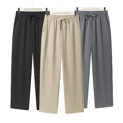 Summer Men's Straight Trousers Casual Solid Color Breathable Drawstring Long Pants Sweatpants Streetwear Men Baggy Pants.