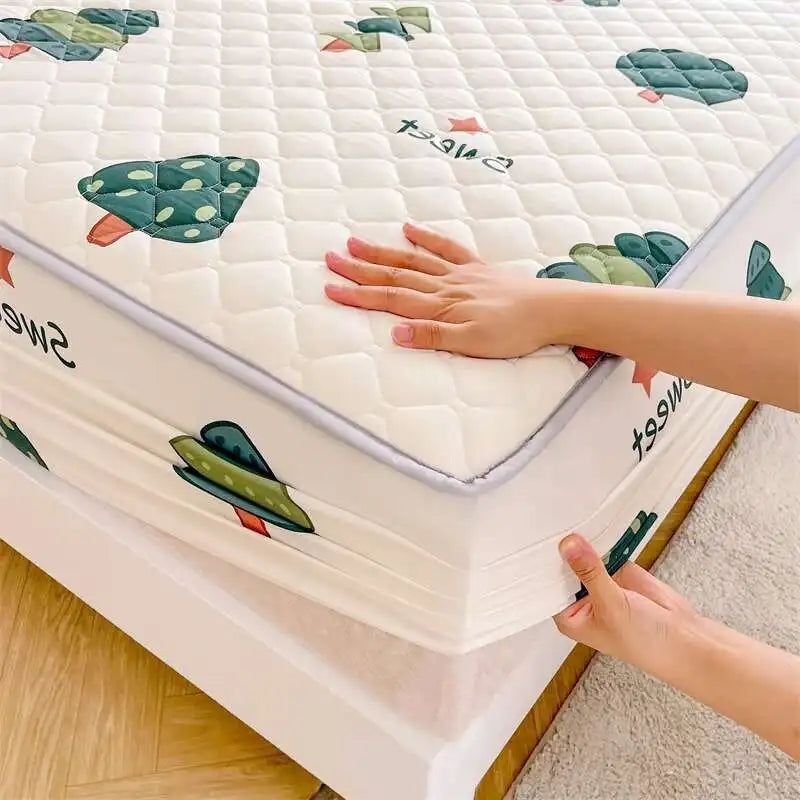 Quilted Mattress Cover 150x200cm - Thick Skin-Friendly Fitted Sheet, 매트리스커버 Breathable Bed Covers (Pillowcase Sold Separately).