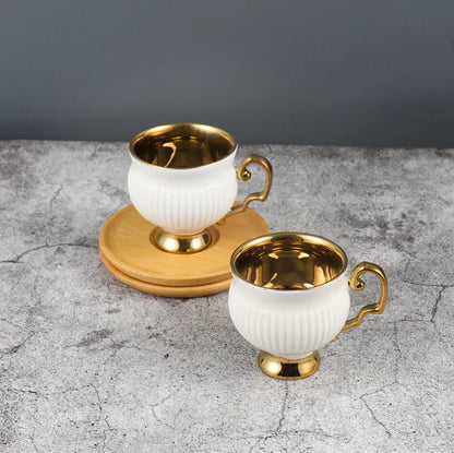 2pcs/set Turkish Coffee Cups Set Of 2 Ceramics Cup Of Coffee Creative Gifts Relief Teacup And Saucer Set Retro 90ml Gobelet