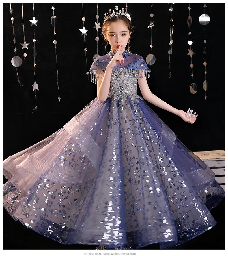 Mädchen Elegantes Luxuriöses Abendkleid Pailletten Prinzessin Kleider Edle Kinder Leistung Kostüm Geburtstag Party Mädchen Kleid.