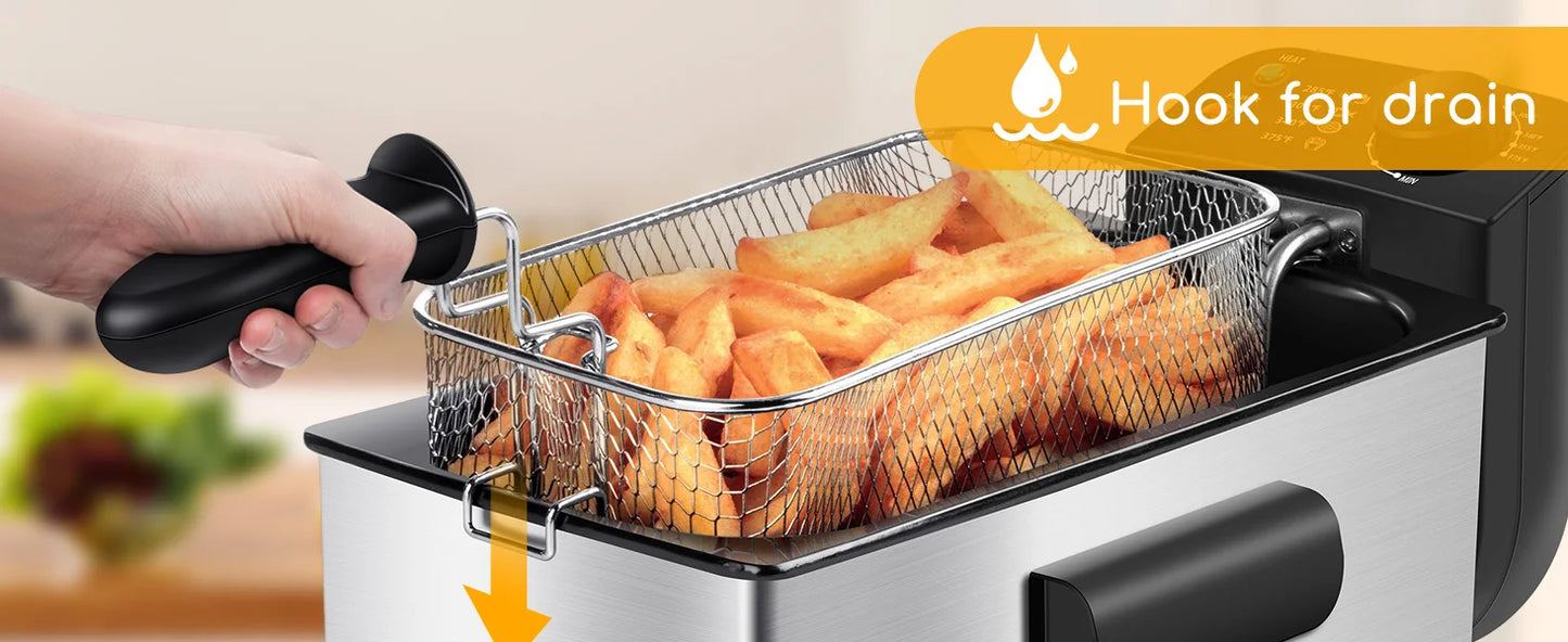 Aigostar Fritteuse 3L， 2200 W， Transparenter Deckel， Herausnehmbare Innenpfanne， Einstellbarer Thermostat， Wedelstahl， BPA-frei