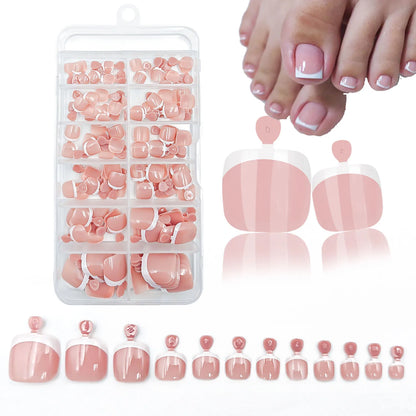 120Pcs Glossy Nude Pink French Press-On-Toenail Set 1*Box Short French Square  Fake Toe Nails Solid-Color Manicure Toenails Tips.