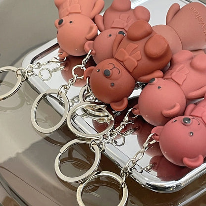 Cute Bear Keychain Matte Velvet Lip Gloss Mirror Brown Lipstick Waterproof Long Lasting Non-Stick Cup Lip Mud Korean Cosmetic.