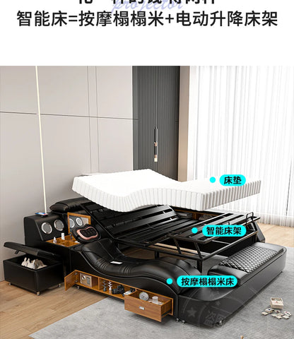 Nordic Multifunktions Doppelbett Seite Von Seite Leder Luxus Kingsize Bett Rahmen Plattform Holz Design Lit Schlafzimmer Set Möbel