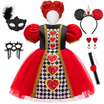 Alice Red Queen Cosplay Prinzessin Kleid Mädchen Deluxe Performance Kleidung Kind Karneval Halloween Party Charm Kostüm Geburtstagsgeschenk