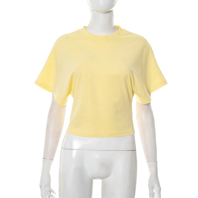 Trendix Basic Long Sleeve Crop Tops Women Summer O Neck Loose Casual Solid Pullover Top Ladies Street Party Club Fashion T Shirt