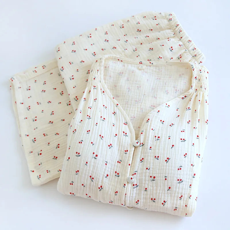 Damen Pyjama Nachtwäsche Baumwolle Nachtwäsche für Frau Sommer mit Brust polstern zweiteilige Blumen Pyjama-Sets Geschenk weiblich.