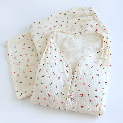 Damen Pyjama Nachtwäsche Baumwolle Nachtwäsche für Frau Sommer mit Brust polstern zweiteilige Blumen Pyjama-Sets Geschenk weiblich.