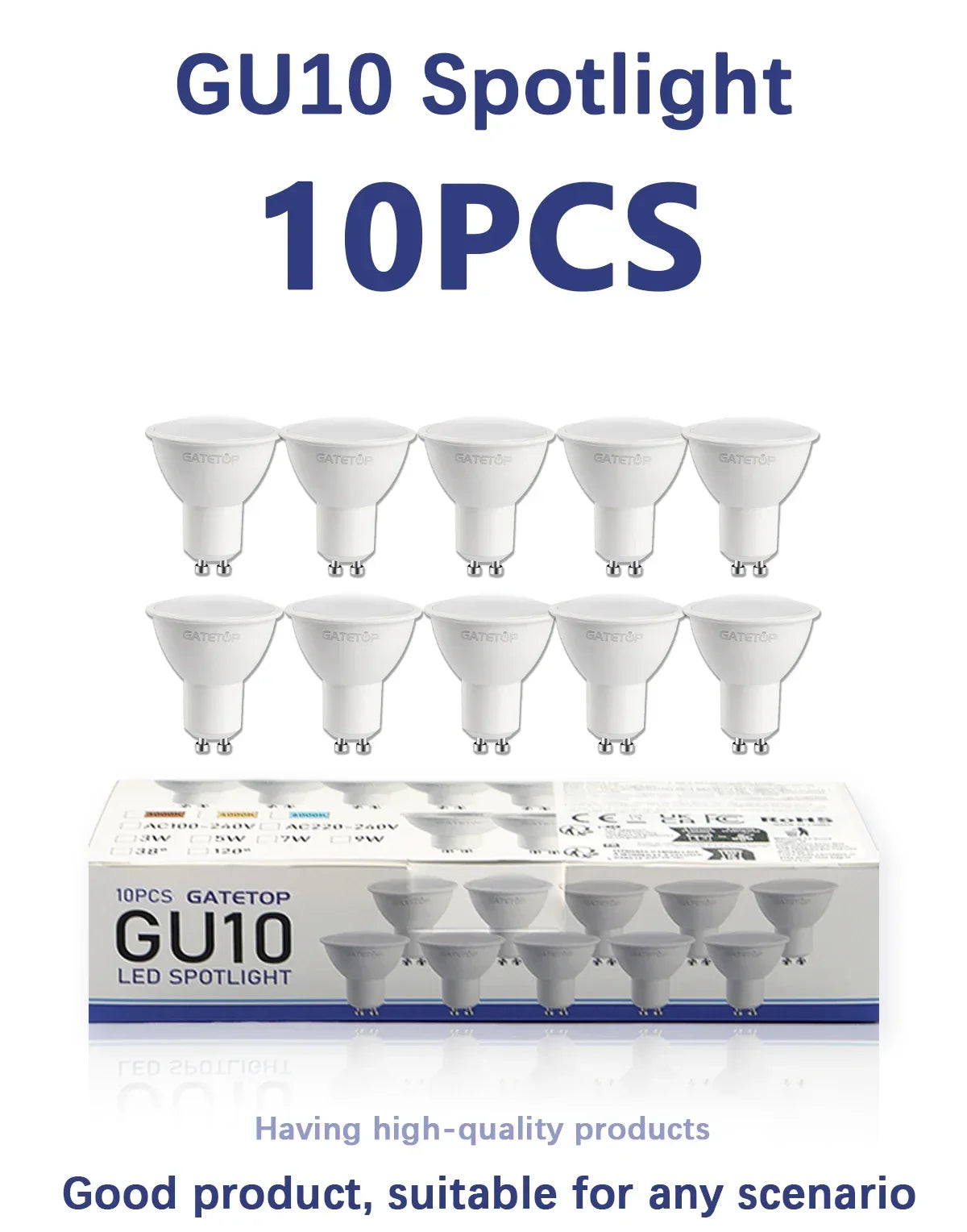 10er-Pack Focos Gu10 SpotlightLampara 220V LED-Glühbirne Großhandel 9W Weiß Warm 3000k 6000K geeignet für gewerbliche Gebäude zu Hause.