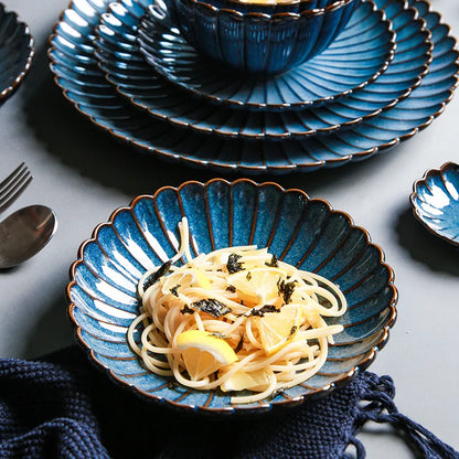 Retro Household Ceramic Tableware Kiln Variable Glaze Western Plate Creative Long Plate Main Dish Dinner Plate Kitchen Supplies.