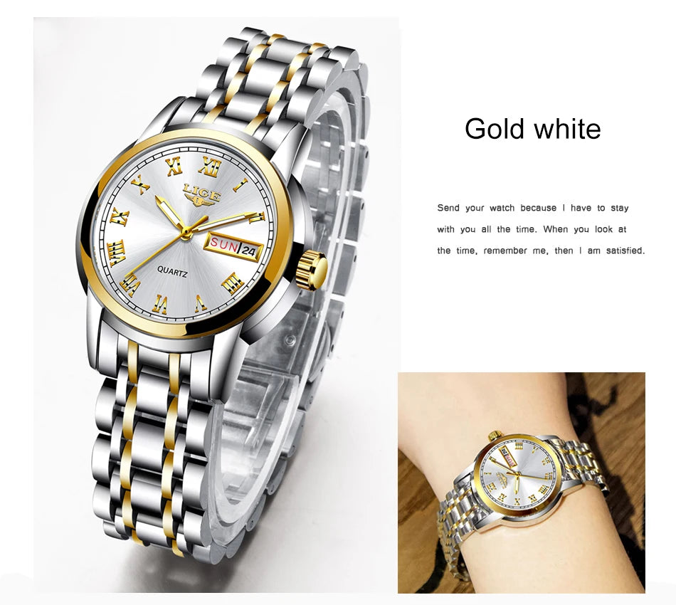 LIGE 2025 New Gold Watch Women Watches Ladies Creative Steel Women's Bracelet Watches Female Waterproof Clock Relogio Feminino.