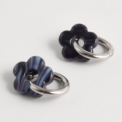 Colorful Flower Glass Drop Charms Earring Gold Color Circle Ear Buckle Hoops Stainless Steel Earrings Fashion Jewelry for Women