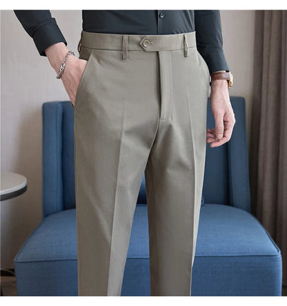Men Suit Pants 2025 Elastic Slim Fit Formal Dress Pants Solid Casual White Trousers Pantalon Homme Wedding Party Men Clothing.