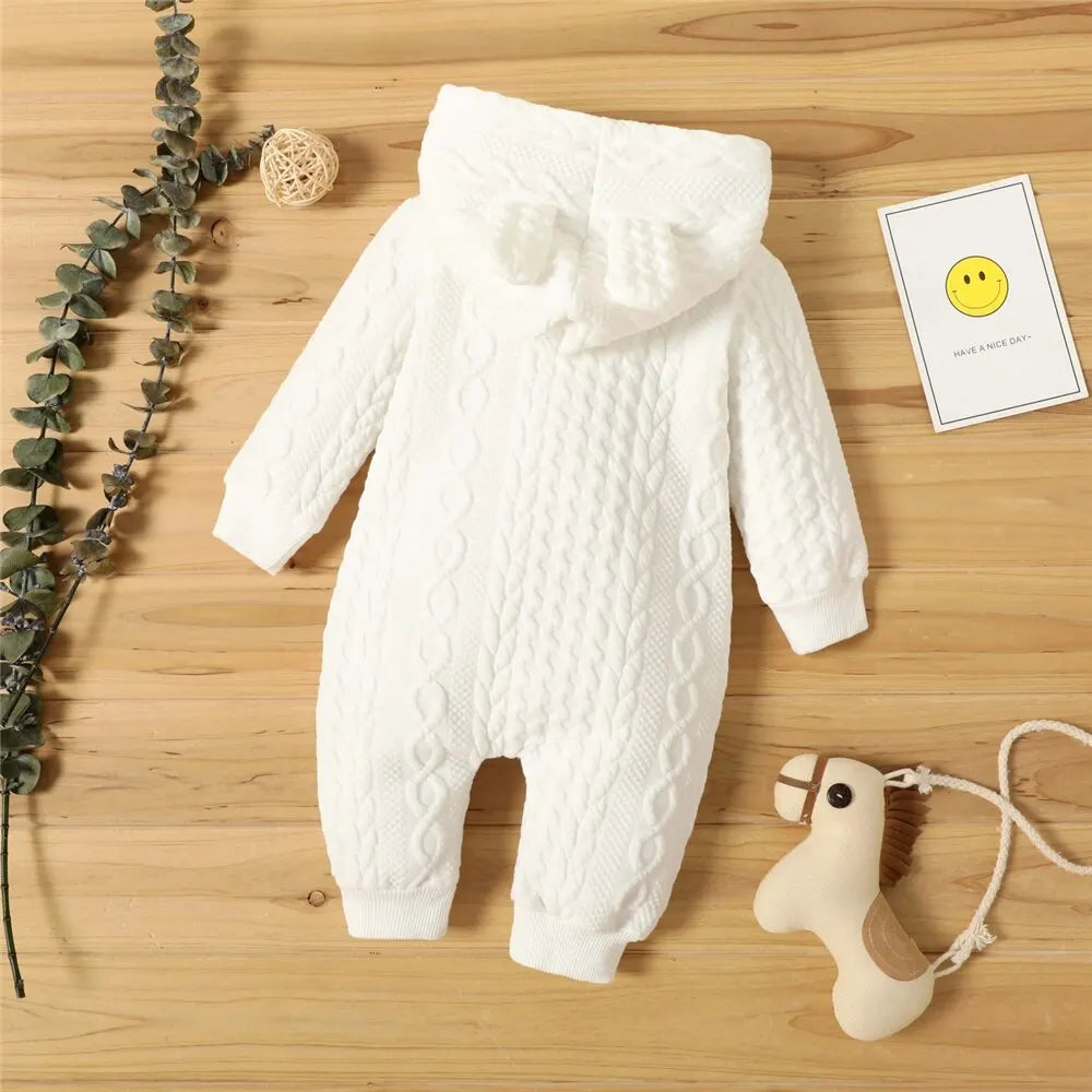 0-18 Monate Neugeborenes Baby Mädchen Bodysuit einfarbig Hoodie Langarm Stram pler Herbst & Winter warme Overall Kleidung für Baby.