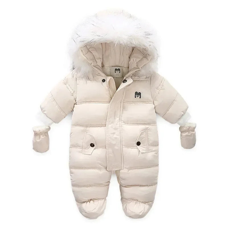 Plus Dicke Samt Bodys Kleidung Winter Baby Wasserdicht Mit Kapuze Einteiliges Mädchen Jungen Overalls Ski Anzug Infant Dicke Warme strampler