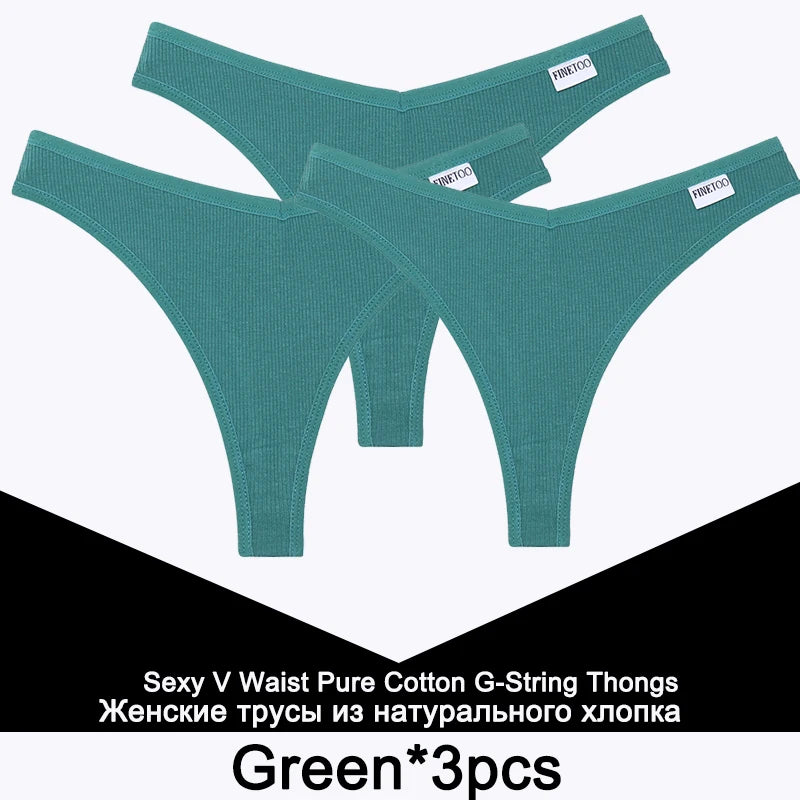 FINETOO 3PCS/Set G-string Panties Cotton Women's Underwear Sexy Panty Female Underpants Thong Solid Color Lingerie T-Back Design