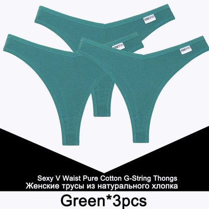 FINETOO 3PCS/Set G-string Panties Cotton Women's Underwear Sexy Panty Female Underpants Thong Solid Color Lingerie T-Back Design