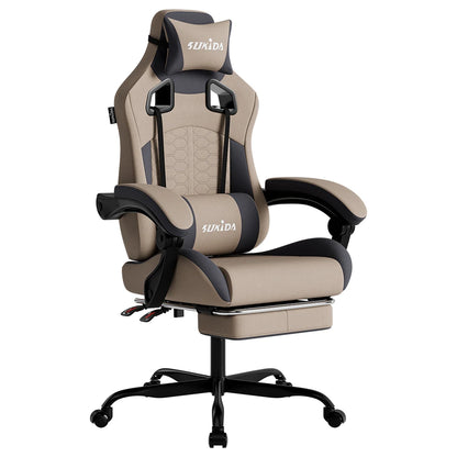 SUKIDA Ergonomischer Racing-Gaming-Stuhl, verstellbar, drehbar, mit Kopfstütze und Lordosenstütze für Büro und Gaming