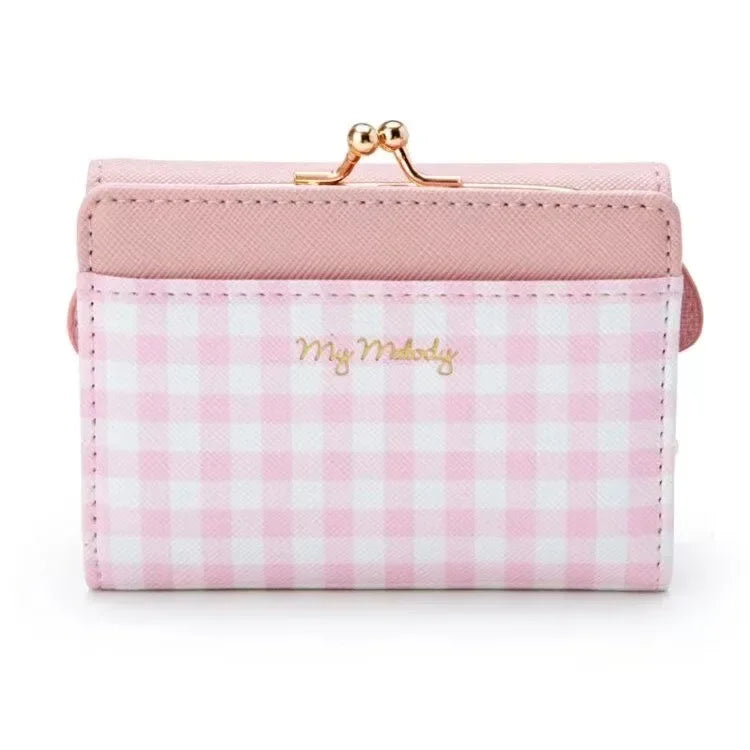 Sanrio Hello Kitty Bag Kawaii Cinnamoroll My Melody Kuromi Casual Fashion PU Leather Wallet Cute Folding Card Bag Birthday Gifts.