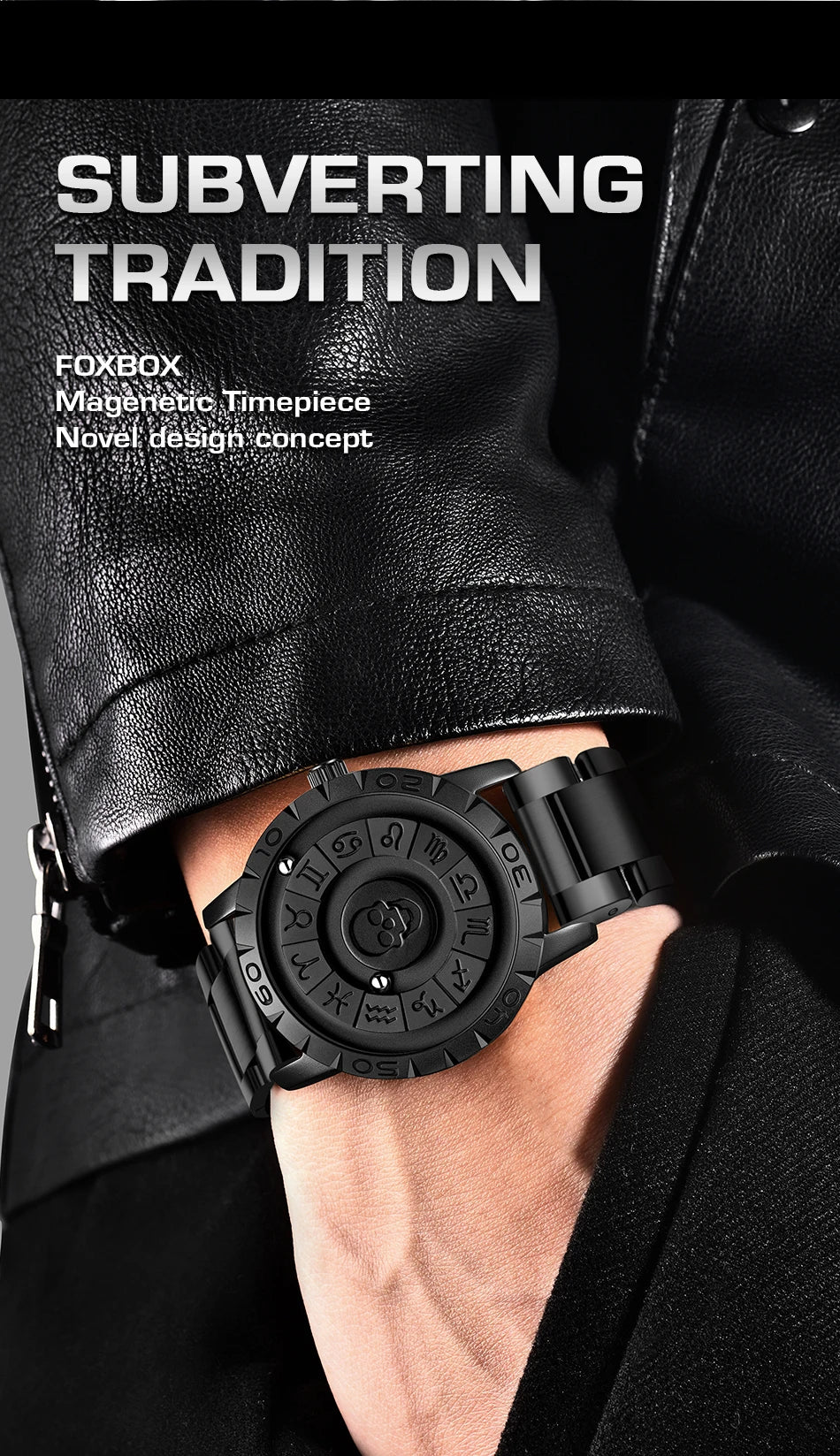 LIGE FOXBOX Unique Design Quartz Man Watch Simple Fashion Leather Belt Casual Sports Magnetic Srolling Beads Skull Men's Watches