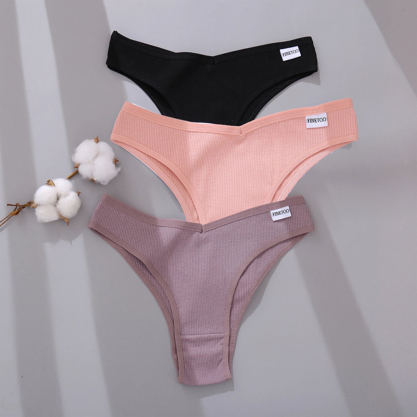 FINETOO 3/5Pcs Cotton Brazilian Panties Women's Panties Sexy V Waist T-Back Underwear Female Soft Underpants Lady Bikini Lingeri