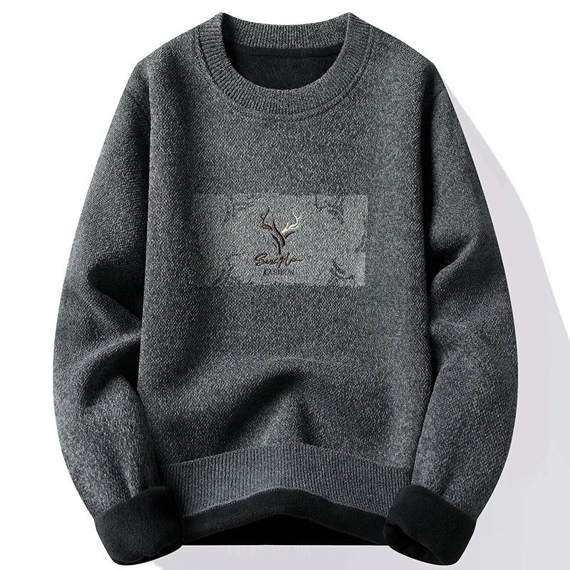 New Mens Fleece Sweater Thickened Pullover Fleece Lined Autumn Winter Crew Neck Jumpers Fashion Knitwear.