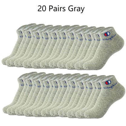 10/20/30 Pairs Socks Men Ankle Cotton Socks Brand Classic Fashion Black White Socks Breathable Mesh Athletic Short Socks Summer