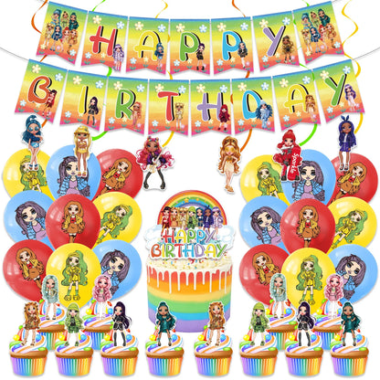 Cartoon Regenbogen Puppe High School Thema Hintergrund Geburtstag Party Dekoration Lieferungen Einweg Tasse Besteck Ballon Baby Geschenk.
