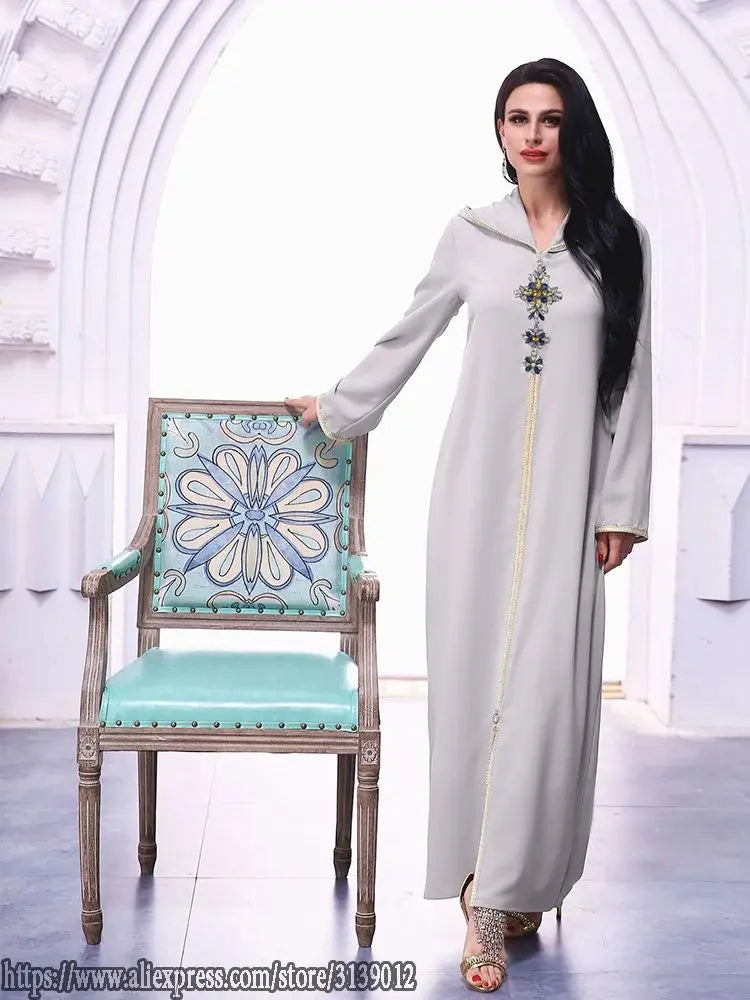 Ramadan Gray S Size Abaya Damen Dubai Luxury Islam Muslim African Dresses For Women Kebaya Kaftan Morocco Robe Musulmane Femme.
