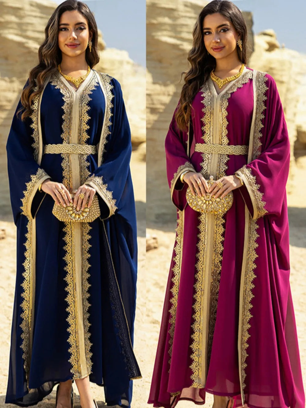 Eid Frauen Abaya Kleid Muslim 2-teiliges Set Strickjacke mit Innenkleid Schnürmantel Kaftan Robe Jalabiya Ramadan Marokko Kaftan 2025.