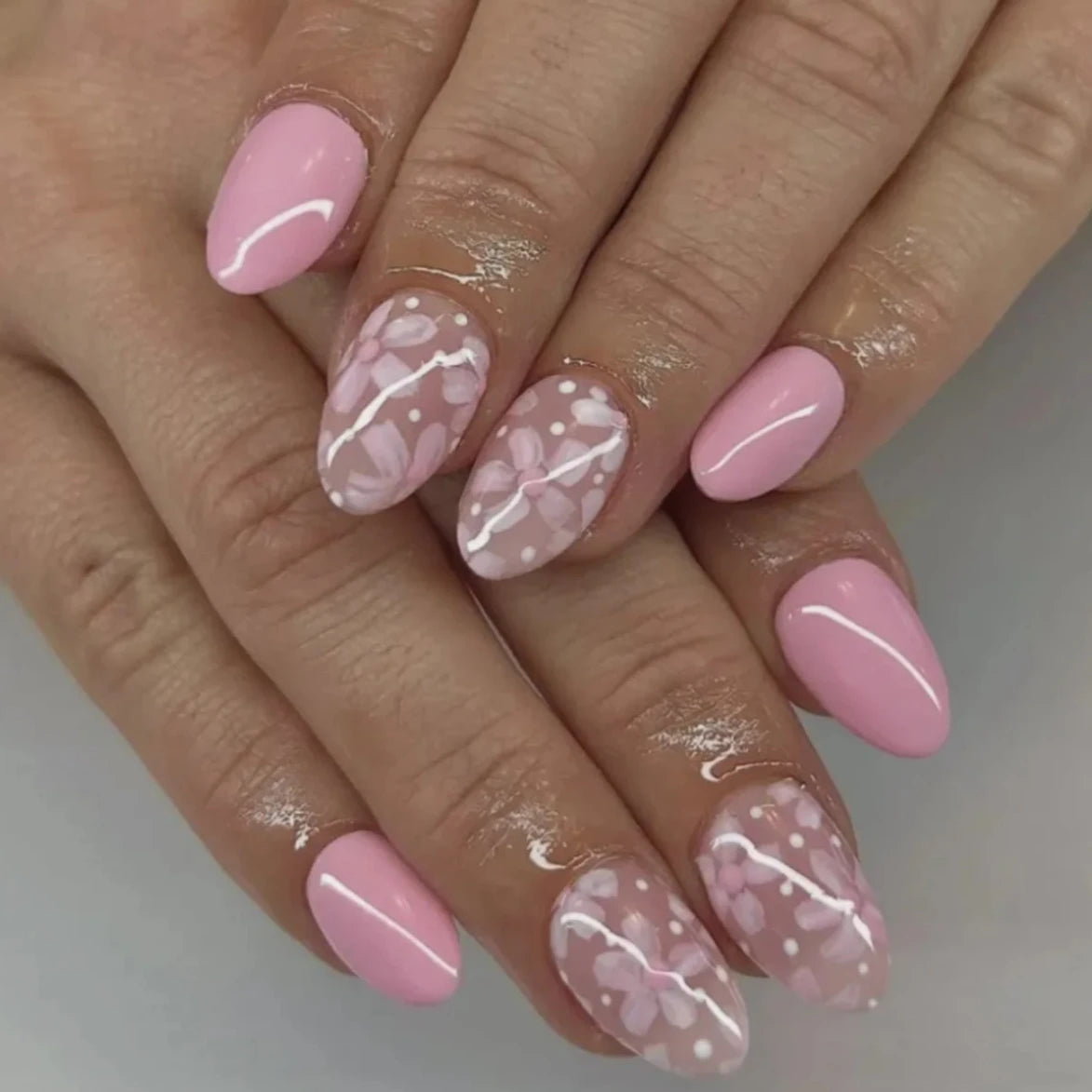 3D Flowers Gold Bead Lace White Daisy Bowknot Long Pointed Fake Nails Art Almond False Nails Press on Nails Charms Manicure Tool