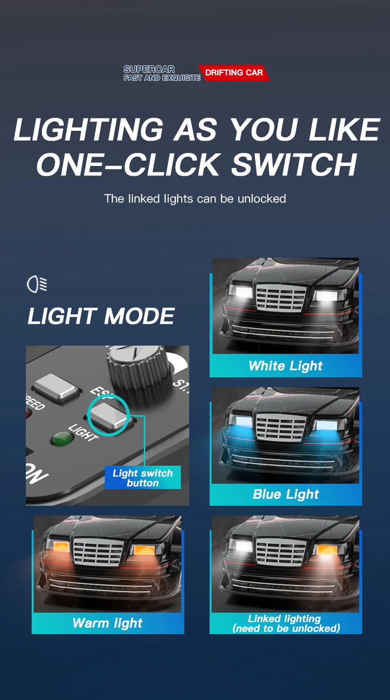 KF30 1:43 4WD Drift Racing Car With Gyroscope Speed Adjustment Real Lighting Control and Damping High Speed RC Cars For Kids Toy.