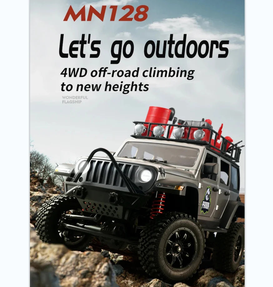 1/12 MN128 RC Car 4WD Jeep Model 2.4G Remote Control LED Light 4X4 Off Road 4WD Climbing RC Truck Electric Toy Car Gift for Boy.
