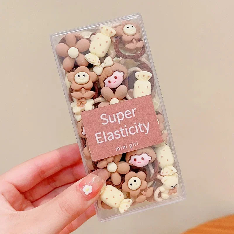 Coffee Color Children's Cute Cartoon Hair Rope Baby Thumb Loop Does Not Hurt Rubber Band Headwear Baby Tie Head  Small Pull