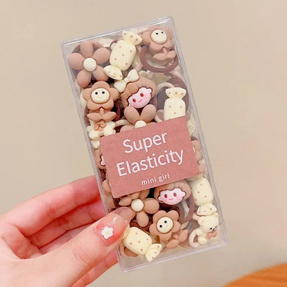 Coffee Color Children's Cute Cartoon Hair Rope Baby Thumb Loop Does Not Hurt Rubber Band Headwear Baby Tie Head  Small Pull