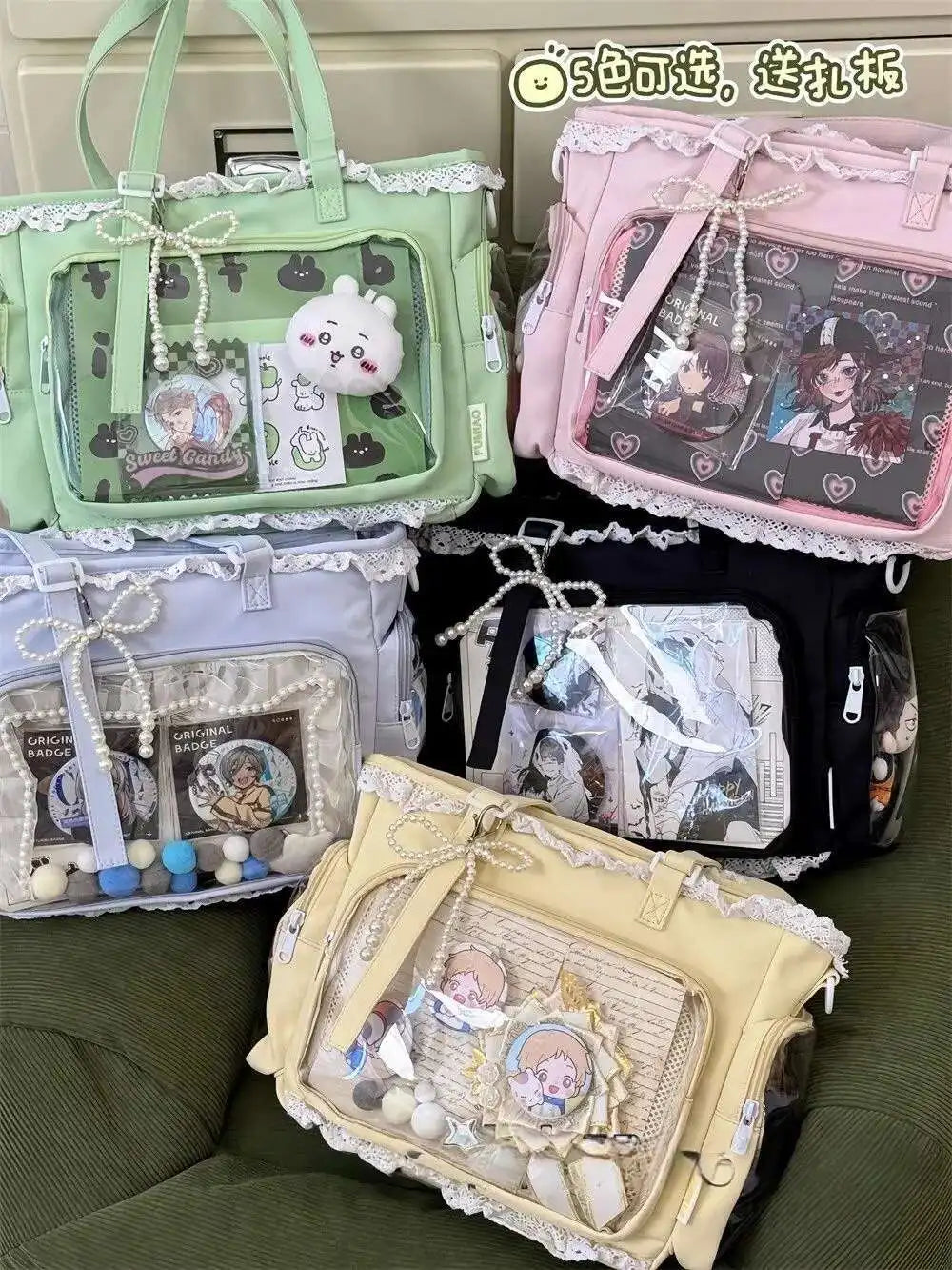 New Y2K Cute Japanese Ita Bag Lolita Girl Transparent Shoulder Tote Bag Large Capacity Crossbody Casual Bag DIY Display Handbags.