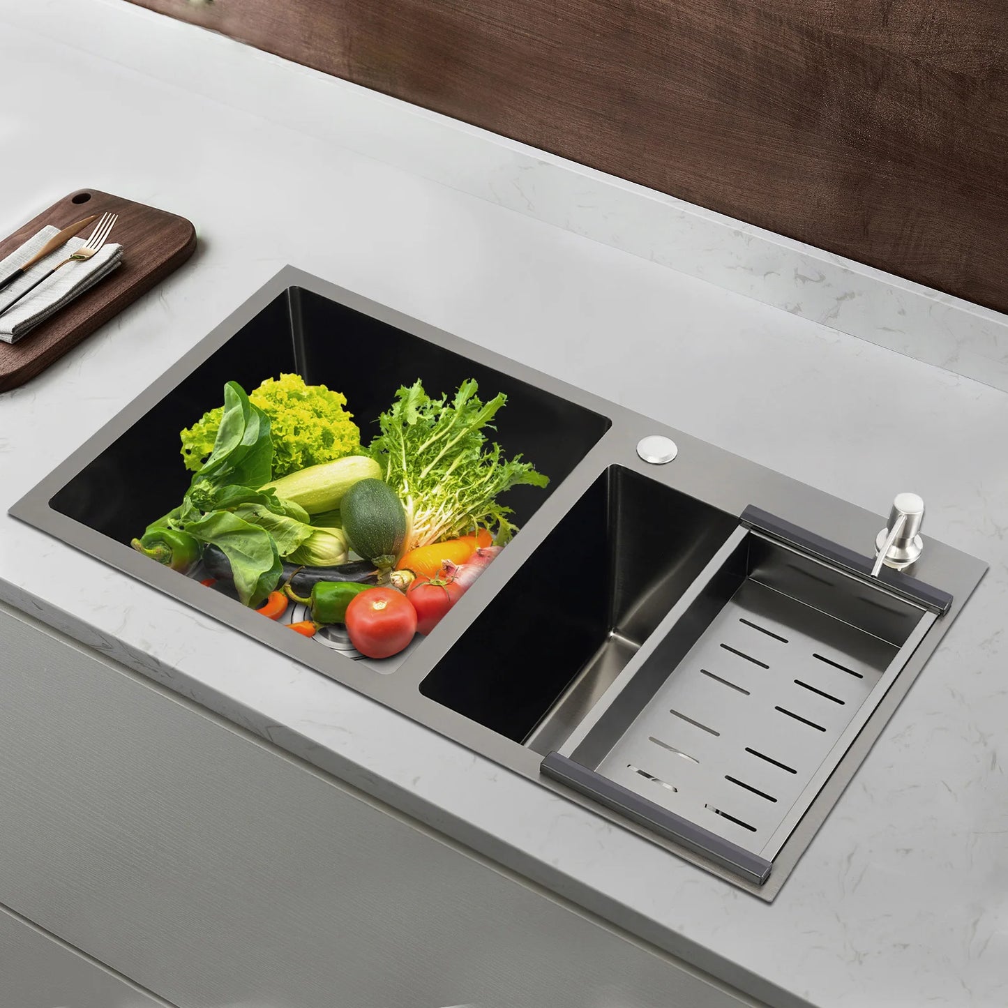 [Edelstahlspüle] Doppelbecken-Küchenspüle aus Edelstahl 304, modernes Design – großes Fassungsvermögen, langlebig