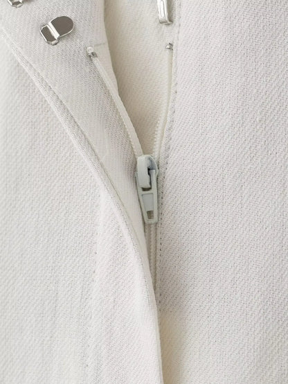 HH Women's Suits White Turn-Down Collar Long Sleeves Lace-Up Blazers+High Waist Zipper Long Pants Female Spring Fashion Sets