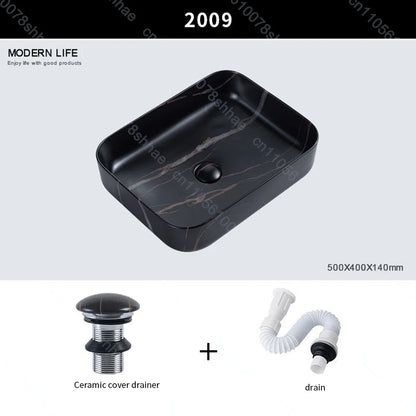 Luxuriöses Vintage-Keramikgefäßwaschbecken für Badezimmer, Waschtisch, Kunstbecken über der Theke, Waschbecken mit Abflusszubehör, Arbeitsplatte