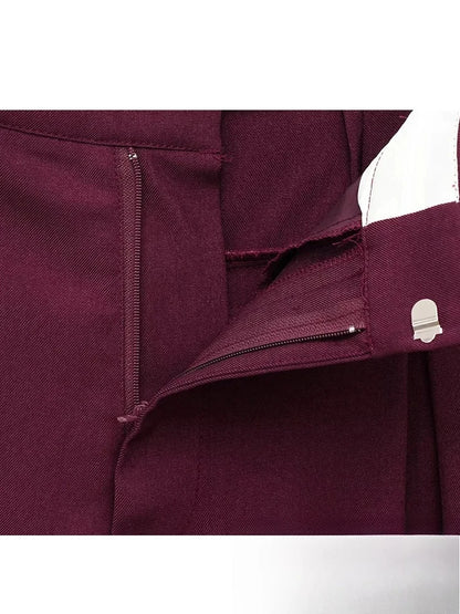 KONDALA Vintage Chic Office Lady Red Solid Women Suit Notched Single Button Pockets Blazer Straight Loose Pants Fashion 2025 Set.