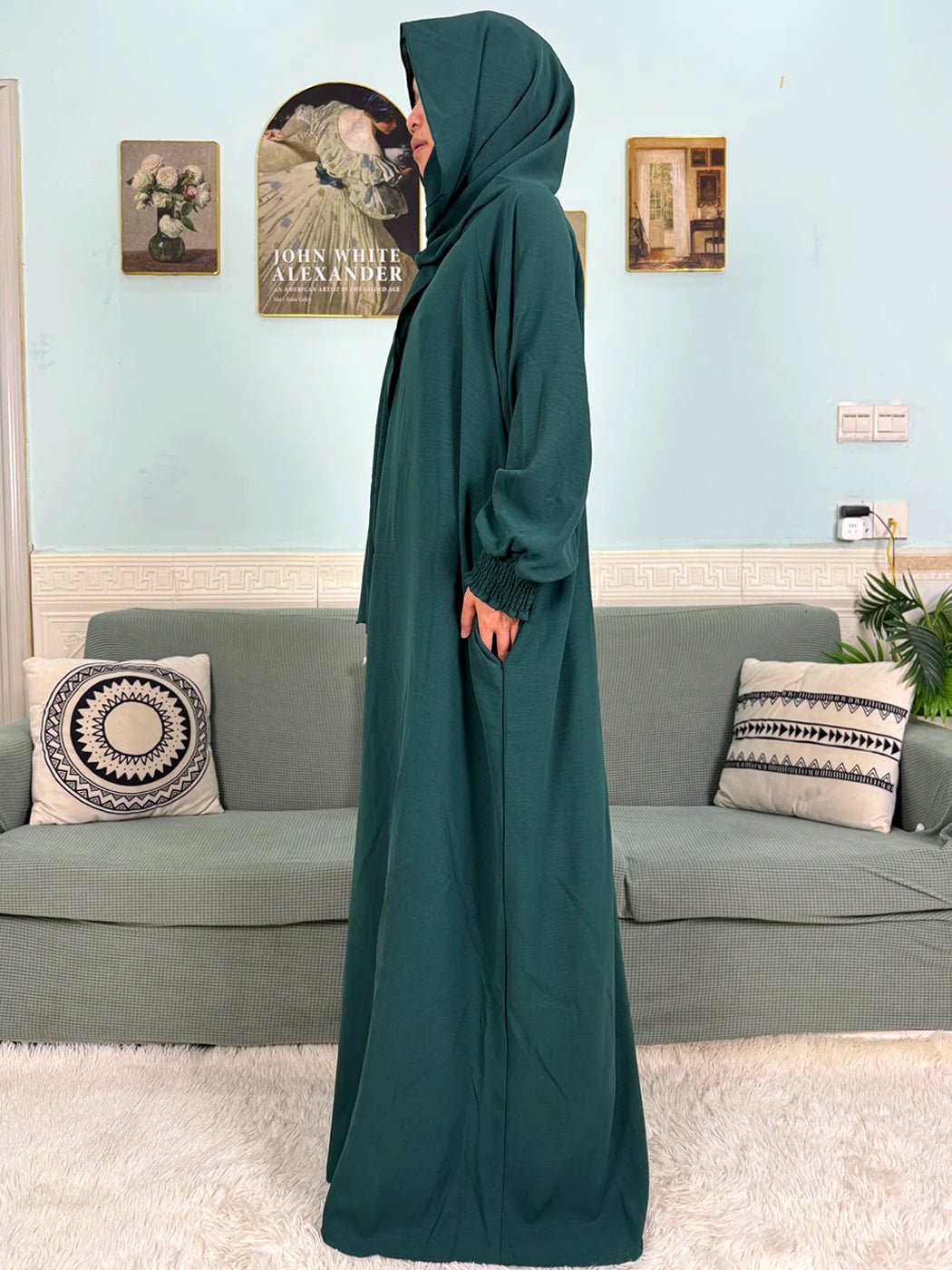 Muslim Abaya Ramadan 2025 For Women Pure Cotton Loose Prayer Femme Robe Elastic Cuffs African Dress With Connected Hijabs Scarf